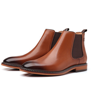 Bottes <span class=keywords><strong>Chelsea</strong></span> pour hommes, nouveau style, chaussures habillées en <span class=keywords><strong>cuir</strong></span> britanniques, à enfiler, montantes, à bout pointu, en <span class=keywords><strong>cuir</strong></span> véritable - Product Image 5