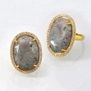 Grandes de oro de piedras preciosas Oval de <span class=keywords><strong>cristal</strong></span> Pave diseño de piedra ajustable anillos para los hombres o las mujeres - Product Image 6