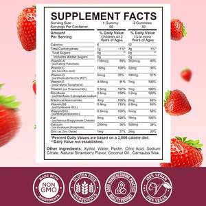 Kinder-Multivitamin-Gummis mit Kalzium, Zink-Immun unterstützung, Blutbau und Energie unterstützung für Eisenmangel, Anämie, Vegan - Product Image 2