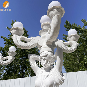 Sculpté à la main grandeur nature paire <span class=keywords><strong>marbre</strong></span> naturel pierre <span class=keywords><strong>colonne</strong></span> femme statue <span class=keywords><strong>lampe</strong></span> - Product Image 5