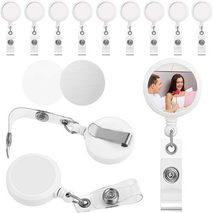 Cross-border hot-selling round blank heat transfer retractable easy-pull <b>buckle</b> aluminum plate self-printing sublimation badge - Product Image 2