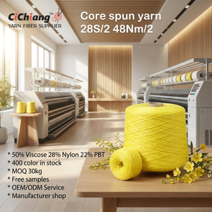 Fil fantaisie mélangé à haute élasticité avec âme colorée, 50% Viscose, 28% Nylon, Cachemire, 22% Filament PBT, 28s/2, Usine textile Chine - Product Image 1