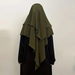 Haute qualité EID modeste femmes musulmanes Khimar Hijab frais généraux prière écharpe longue Jilbab deux couches Jazz mousseline de soie Khimar