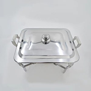 Stainless Steel <b>Square</b> Buffet Server With Lid Hotel Catering Warming Equipment Folding Stand Silver Modern Design - Product Image 1