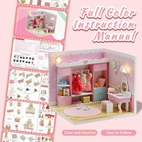 Hamaileon DIY Factory pink Wardrobe Dollhouse with Furniture 3D Wooden Dream Room Gift for Adults with Lights Handicraft and Diy