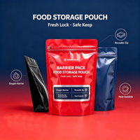 Sachet refermable brillant de qualité alimentaire, personnalisé avec logo imprimé, à haute barrière d'oxygène, pour l'emballage et le stockage des aliments secs