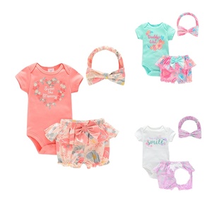 Aoyatex di Alta Qualità Del Bambino Del Cotone Delle Ragazze Del Manicotto Del Bicchierino Tute e Pagliaccetti con Pantaloni e la Fascia Set - Product Image 1