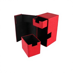 Caja de Juego de Cartas de Cuero PU Rojo con 2 Cajones, Bandeja Portátil para Dados, Esquinas Cuadradas, Caja de Regalo para Juegos de Cartas Coleccionables - Product Image 1