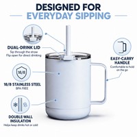 Gobelet isotherme sous vide en acier inoxydable de 12 oz, écologique, sans BPA, avec couvercle à double ouverture et paille, isolation thermique 6-12h, pour eau bouillante et camping