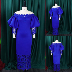 C8524 Nuovi Arrivi Autunnali Abito Elegante da Donna Africana Taglie Forti con Inserti in Pizzo e Scollo a Barca per Feste e Cerimonie - Product Image 4