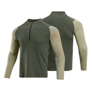 Athletic Top Sweat Quarter Zip Shirt Hombres Gym Shirts Khaki Polyester Shirt - Product Image 6