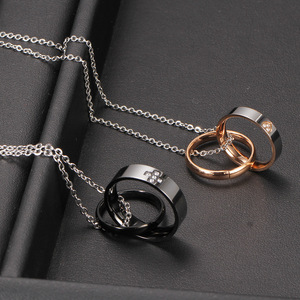 Stainless Steel Double Layer Pendant <b>Necklace</b> With Cross Heart Design For <b>Couples</b> Gift Black Rose Gold - Product Image 3