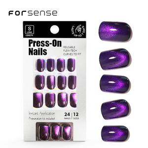 Haute Qualité Salon Doux Gel Presse sur <span class=keywords><strong>Ongles</strong></span> Fournitures Logo Personnalisé Court Carré <span class=keywords><strong>Faux</strong></span> <span class=keywords><strong>Ongles</strong></span> Violet Foncé Couleur Bling Cat Eye Nail Tips - Product Image 1