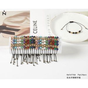 Bracciale con perline 24 pz in acciaio inossidabile con pietre, regolabile, gioielli alla moda - Product Image 3