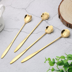 New Design Gold Plated <strong>Spoon</strong> Black Silver Flower Shape Stainless Steel <strong>Tea</strong> Coffee Long <strong>Spoon</strong> - Product Image 2