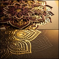 Juego de Tarjetas de Invitación de Boda con Mandala en Papel Dorado |   Fabricante al por Mayor de Hilo de Seda Tradicional Indio Cortado con Láser