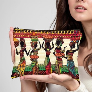 Pochette cosmétique ethnique africaine pour femmes, sac à fermeture éclair avec imprimé artistique traditionnel coloré, organiseur de <span class=keywords><strong>maquillage</strong></span> de voyage - Product Image 4