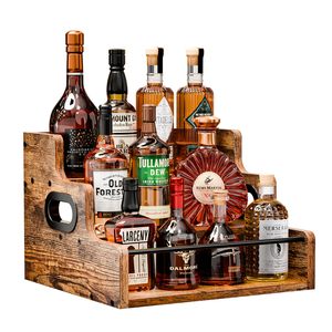 Rak Penyimpanan Kayu 3 Tingkat untuk Wine, Kopi, Sirup, Mini Bar, Penyimpanan Rumah untuk Whisky dan Minuman Keras - Product Image 1