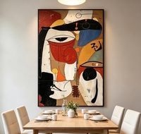 Peinture à l'huile peinte à la main, abstraite, géométrique, figures humaines, texture craquelée vintage, art sur toile, graphisme audacieux, palette de couleurs terreuses