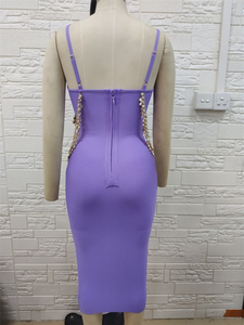 Abito da sera lusso viola con perline pesanti, scollo a spalline sottili, lunghezza al ginocchio, con strass, ideale per cocktail party - Product Image 6