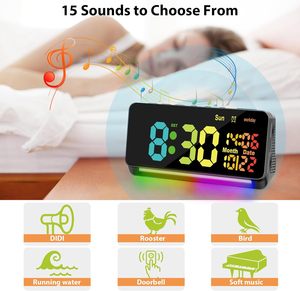 120db Super Loud Modern Wall Alarm <b>Clocks</b> for Heavy Sleepers Adults 7-Color Night Light Dynamic RGB 0-100% Dimmer DST Large <b>LED</b> - Product Image 4
