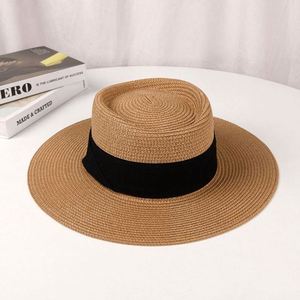 Wholesale Hot Sale Summer <b>Boater</b> Shape Unisex Women Men UV Sun Shade Beach <b>Straw</b> <b>Hat</b> With Ribbon - Product Image 4