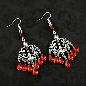 Ravishing Gothic Chandelier Earrings Romantic Goth Statement with Red Drops - Unleash Your Inner Vampire Victorian Glamour