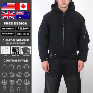 KingSen Custom <b>Men's</b> 100% Cotton Canvas Work Zip Hood Jacket Acid Washed Heavyweight Winter Streetwear Embroidered Pockets - Product Image 2