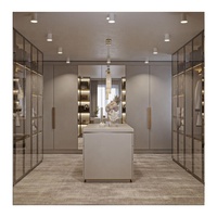 Armoire de dressing avec porte coulissante double en verre, laque blanche brillante