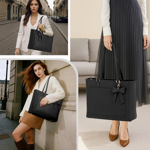 Женская большая водонепроницаемая сумка-тоут из искусственной кожи с бантом, на молнии, с подкладкой из полиэстера, для школы, работы, путешествий, повседневного использования, на все сезоны - черная - Product Image 6