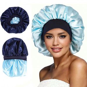 Paquete de 10 Gorros de Ducha Anchos de Color Sólido para Mujer, Aptos para Uso Diario, Gorro de Satén de Seda - Product Image 1
