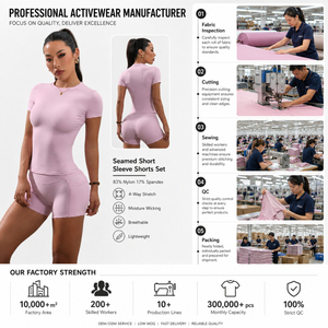 Ensemble de sport 2 pièces personnalisé avec logo pour femme : haut court de gym à manches courtes et short taille haute avec poches, tenue de yoga et de course - Product Image 6