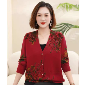 Nuovo Arrivo: Cardigan Floreale da Donna <span class=keywords><strong>con</strong></span> Scollo a V e Tasche Frontali, Maglione in Maglia Stile Nonna - Product Image 1