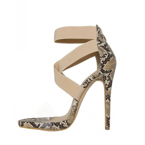 <span class=keywords><strong>Beige</strong></span> serpent clair à lanières talons aiguilles femmes chaussures à talons hauts pour dames sandales - Product Image 5