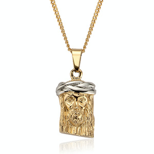 Bijoux personnalisés en acier inoxydable 316 Joli collier pendentif jésus en plaqué or 18 carats et acier étanche pour petit ami - Product Image 1