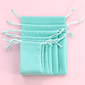 FY gioielli borsa di velluto Logo personalizzato morbida borsa blu Tiffany borse in velluto scamosciato per collana bracciale confezione regalo - Product Image 1