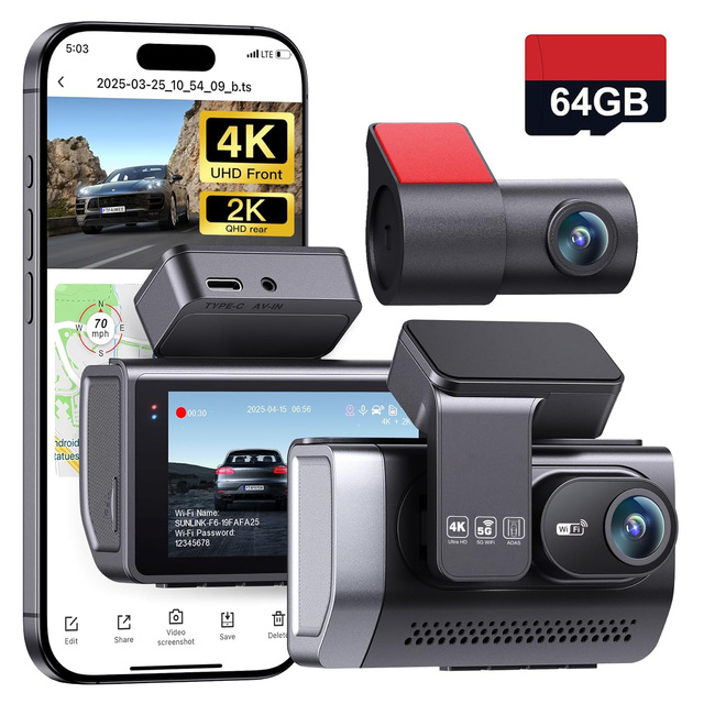 Dual Lens Front 4K/2K Back 1K Dashcam 2.4G WiFi Car Camera Recorder 3.16" IPS Screen ADAS Driving Assistance 24H Parking Monitor