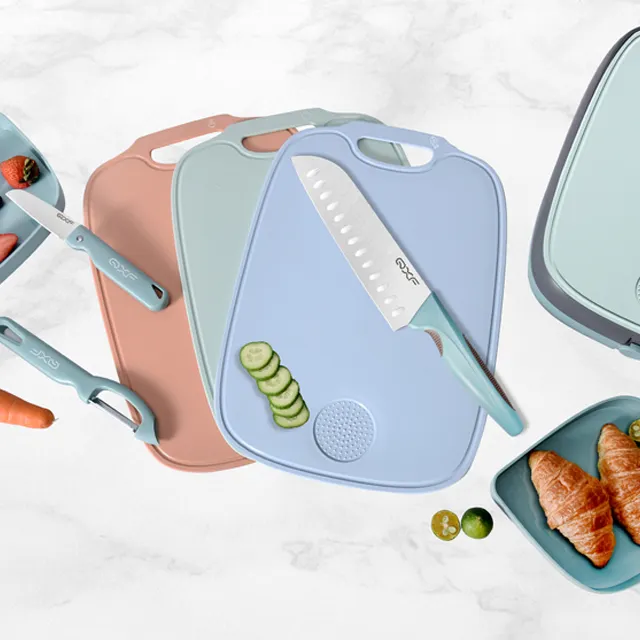 Kitchen Cutting Board Plastic 9-in-1 Multifunctional Storage, Durable, Space Saving Chopping Board with Trays, Knife Set