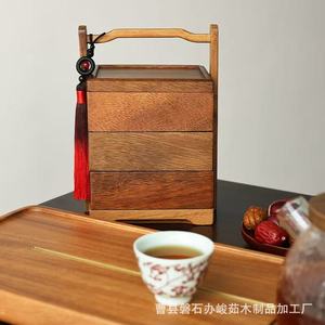 Boîte de rangement portable en bois à plusieurs couches, rectangulaire, pour collations, thé, fruits secs, emballage alimentaire - Product Image 2
