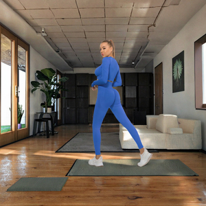 Ensemble de yoga sexy pour femmes, uni, devant en spandex/nylon, léger, taille élastique, longueur complète, vêtements de sport pour la salle de sport, fitness, vente en gros - Product Image 3