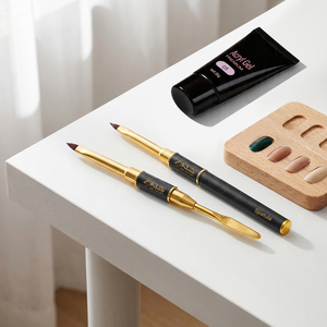Pincel de Uñas <span class=keywords><strong>Profesional</strong></span> de Doble Punta con Espátula, de <span class=keywords><strong>Pelo</strong></span> Sintético Vegano Negro de Lujo, para Aplicación de Arte 3D - Product Image 4