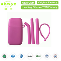 Ensemble de pailles en silicone de qualité alimentaire personnalisées, réutilisables, extensibles, pliables, avec étui portable, pailles à boire en silicone pliables