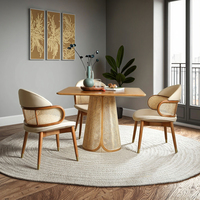 Table à manger carrée en bois massif de chêne de style nordique Wabi-Sabi, design tressé en bambou, multifonctionnelle pour la maison, le restaurant, les personnes âgées