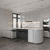Îlot de cuisine moderne incurvé, semi-armoires, îlots de cuisine circulaires, forme ronde, armoire de cuisine, table de cuisine avec armoire