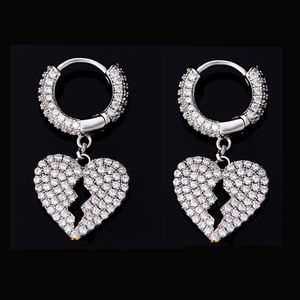Ghiacciato nuovo micro pavé 5A cubic zirconia cz orecchino pendente a forma di cuore per gli uomini - Product Image 4