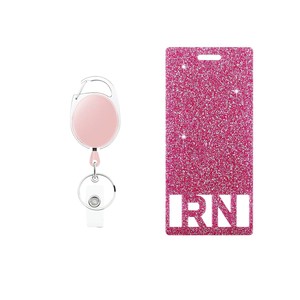 Oval pull tab RN pink name tag/<b>ID</b> card <b>holder</b> <b>ID</b> acrylic badge scroll LPN nurse NURSE - Product Image 2