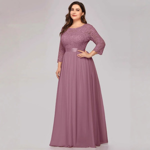 Plus Size Women's Long Evening Gown Lace Bodice <b>Chiffon</b> Skirt Waist Shaping Stand Collar Formal Dress For Banquet Performance - Product Image 1