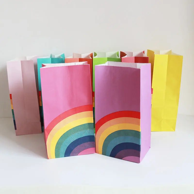 40Psc/Set Kraft Paper Rainbow Food Bags Treat Kids Birthday Gift Bag Rainbow Bag Festival Party Supplies 40pcs/lot
