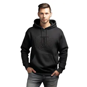 Alta qualidade personalizado 3D gravado logotipo 100% algodão velo mens pullover hoodies
