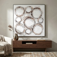 Peintures murales texturées peintes à la main avec un design multi-cercles, cadre en bois ou en PS, grande taille, peinture murale, décoration intérieure, 100*100cm